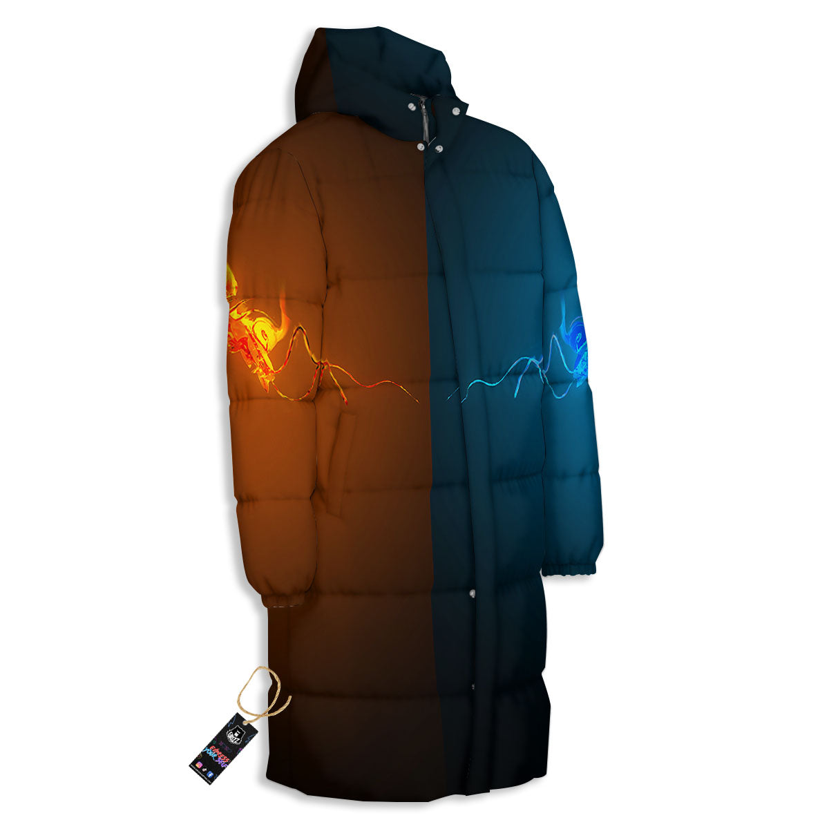 Dragons Ice And Fire Print Long Down Jacket-grizzshop