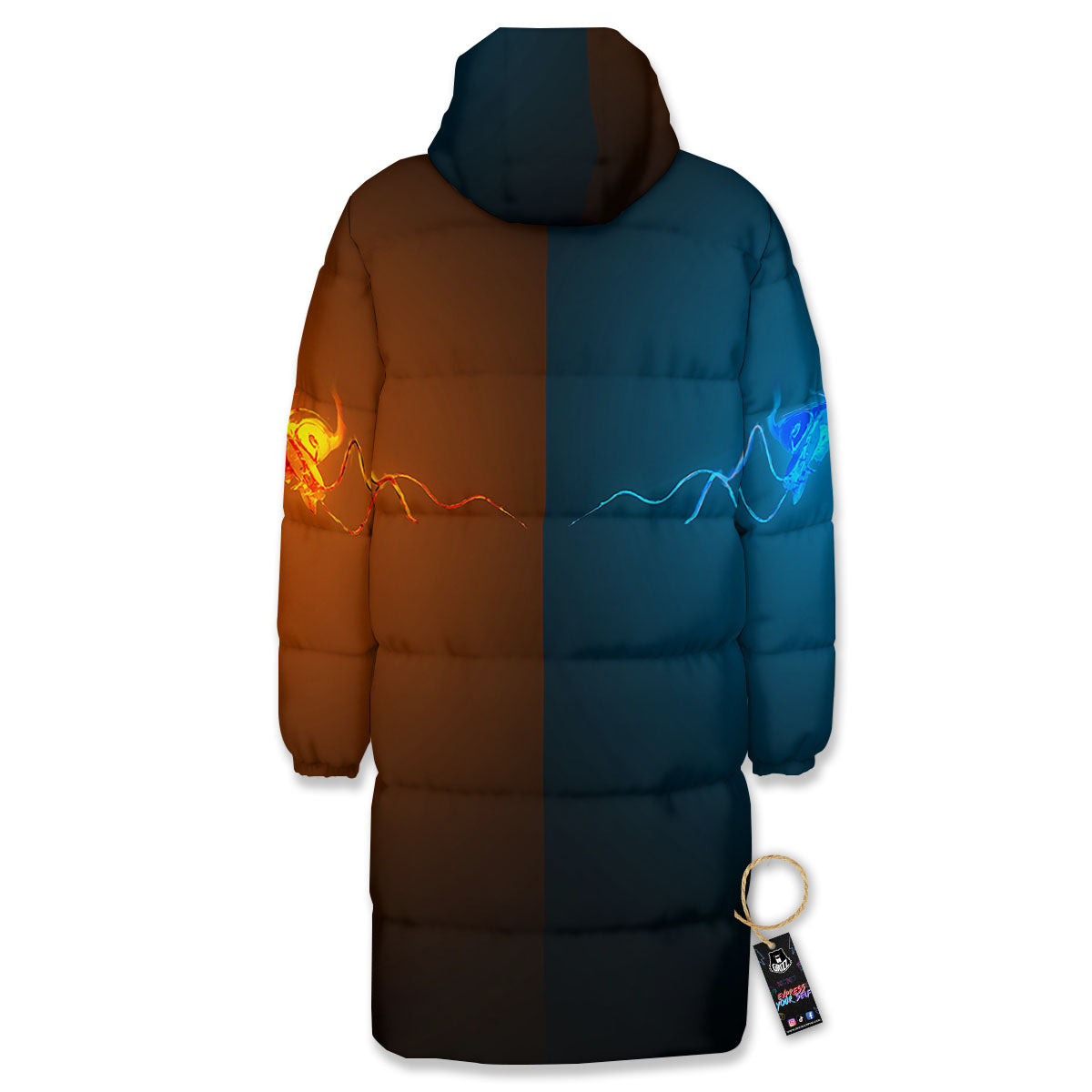 Dragons Ice And Fire Print Long Down Jacket-grizzshop