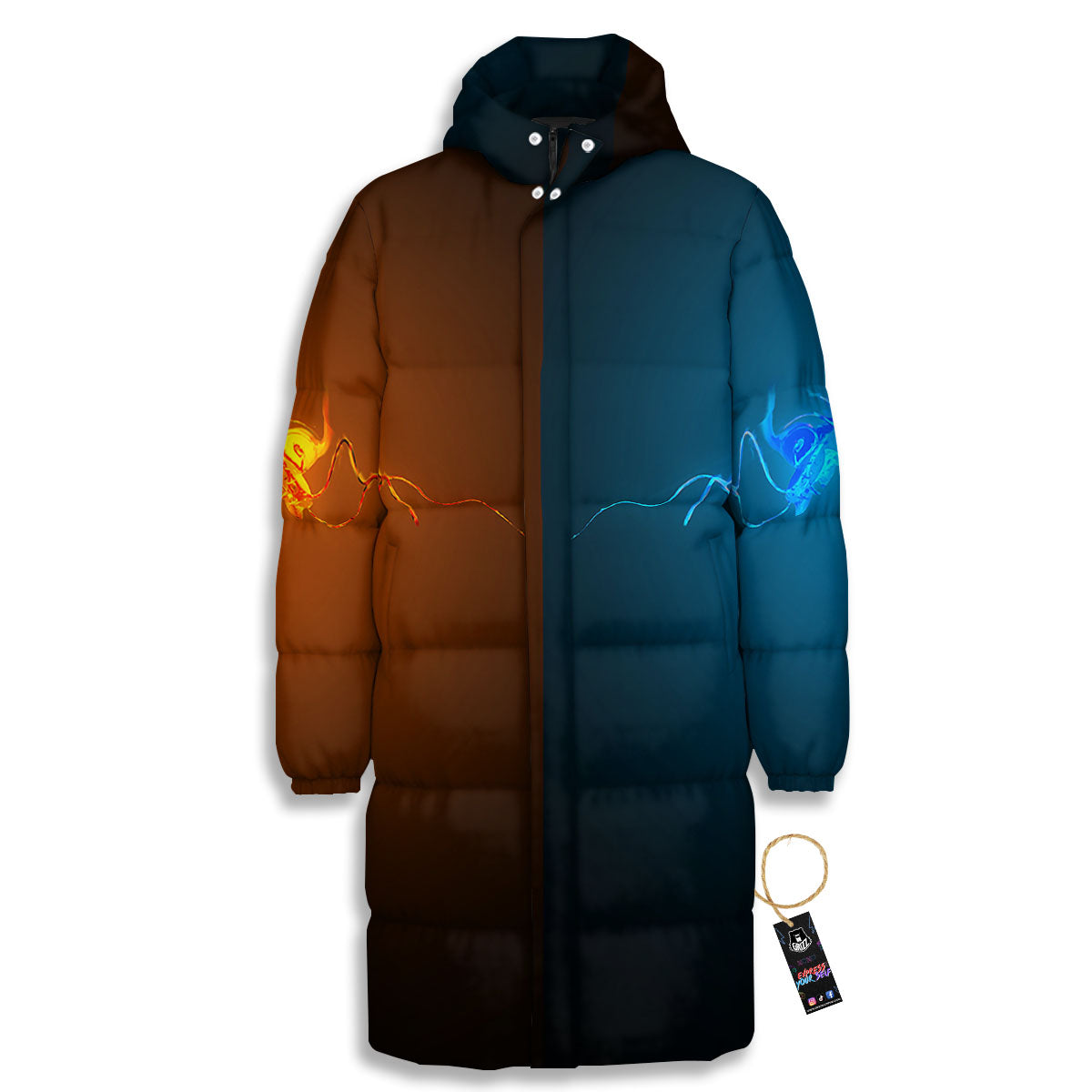 Dragons Ice And Fire Print Long Down Jacket-grizzshop