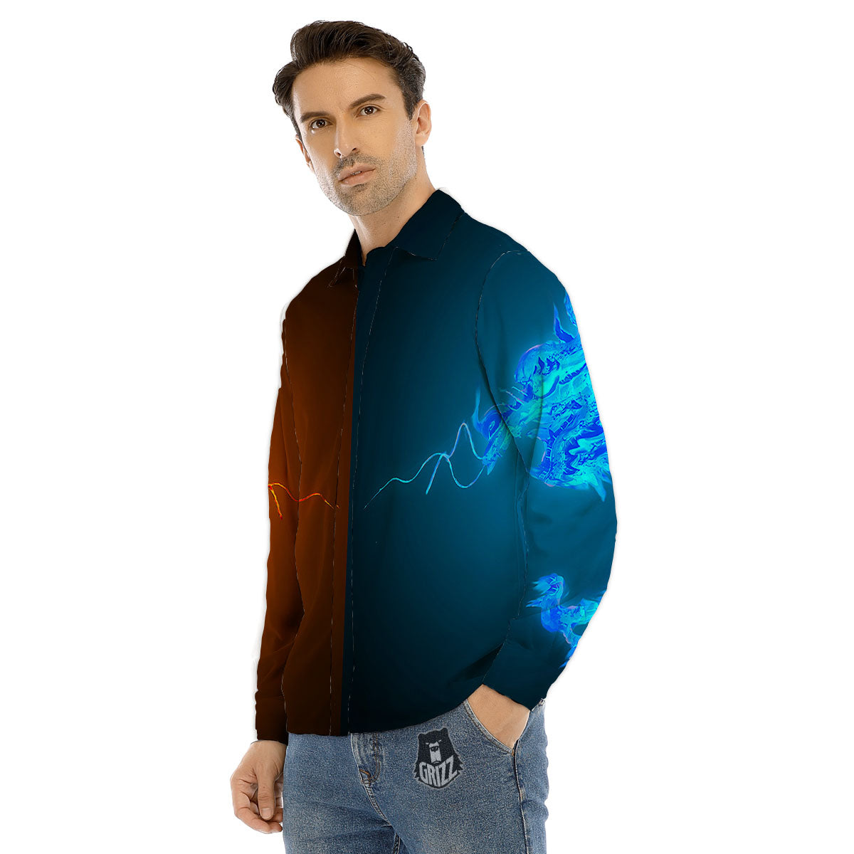 Dragons Ice And Fire Print Men's Dress Shirts-grizzshop