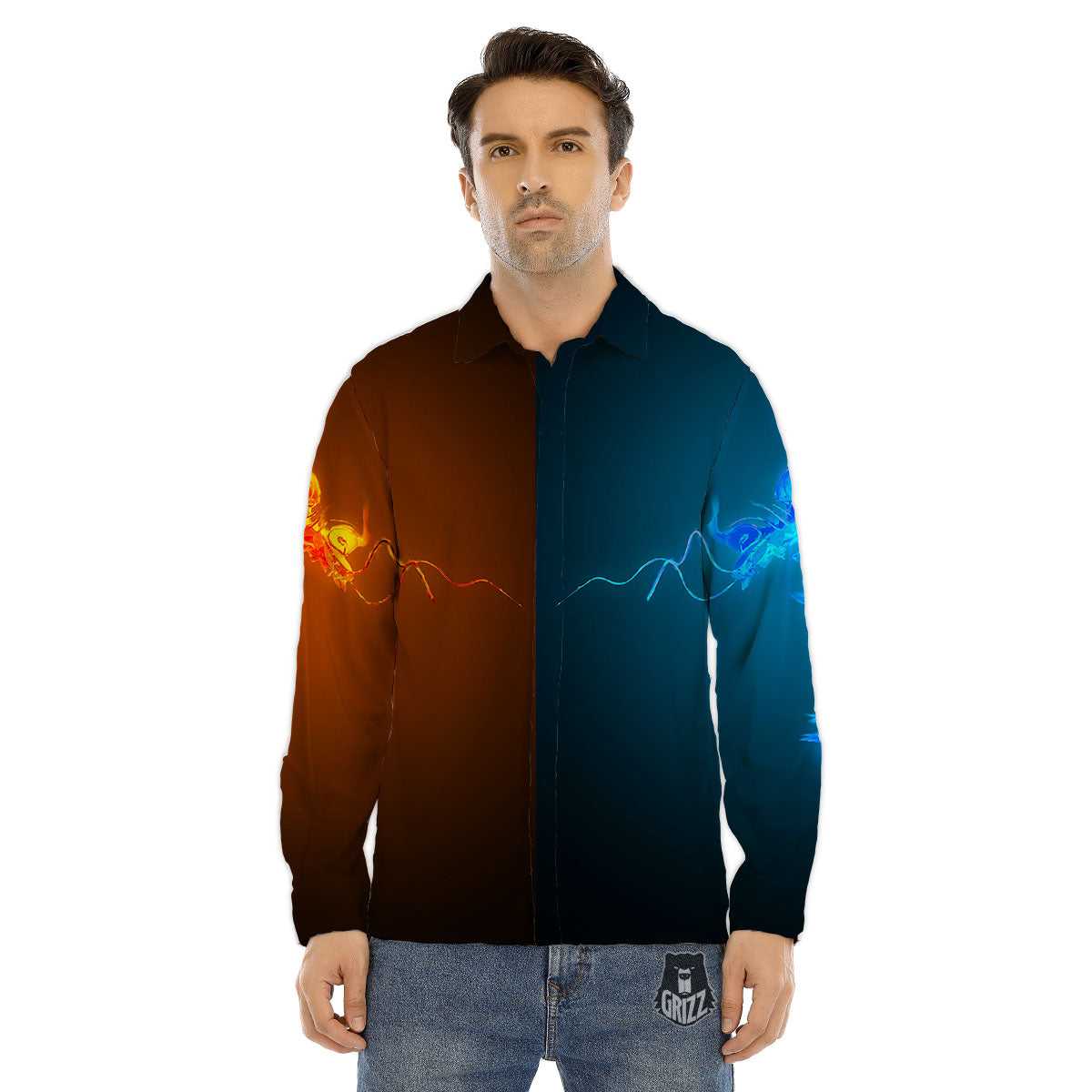 Dragons Ice And Fire Print Men's Dress Shirts-grizzshop