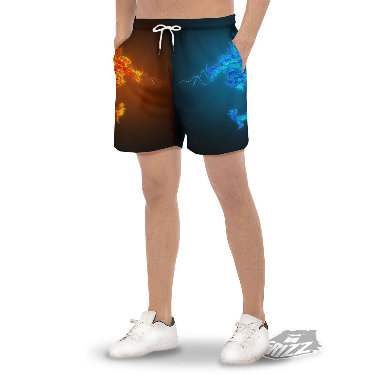 Dragons Ice And Fire Print Men's Gym Shorts-grizzshop