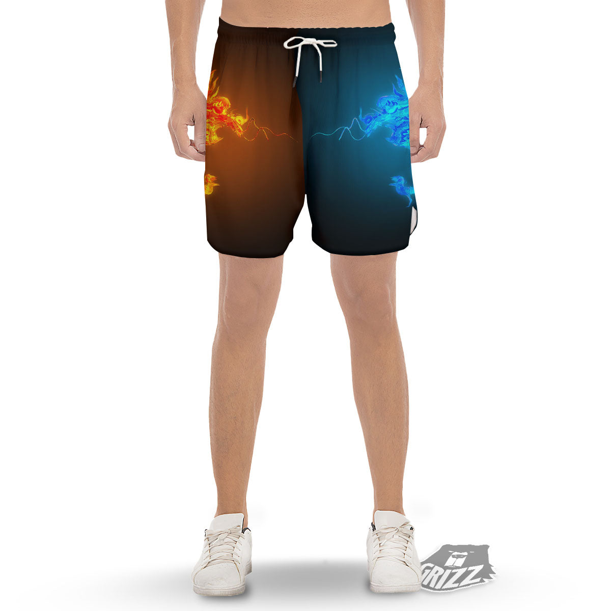 Dragons Ice And Fire Print Men's Gym Shorts-grizzshop