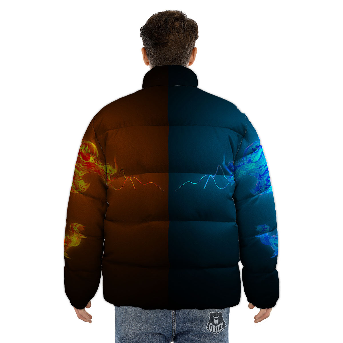 Dragons Ice And Fire Print Puffer Jacket-grizzshop