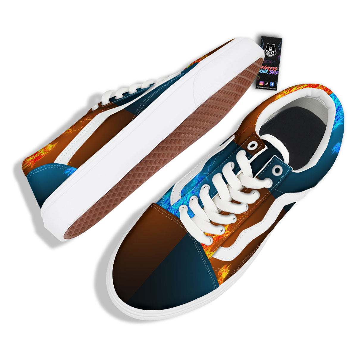 Dragons Ice And Fire Print Skate Shoes-grizzshop