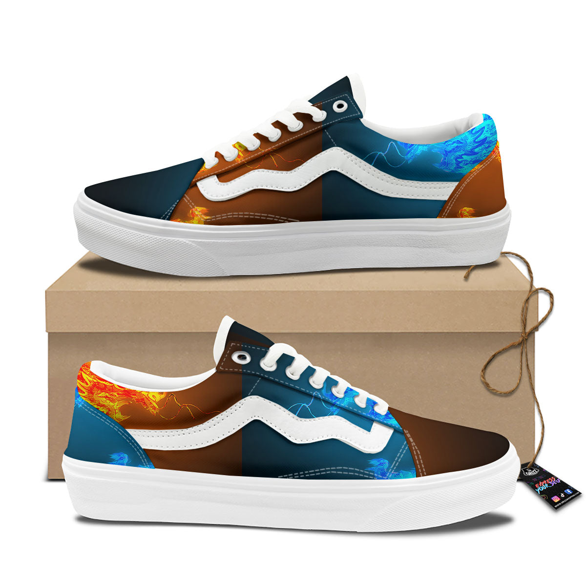 Dragons Ice And Fire Print Skate Shoes-grizzshop