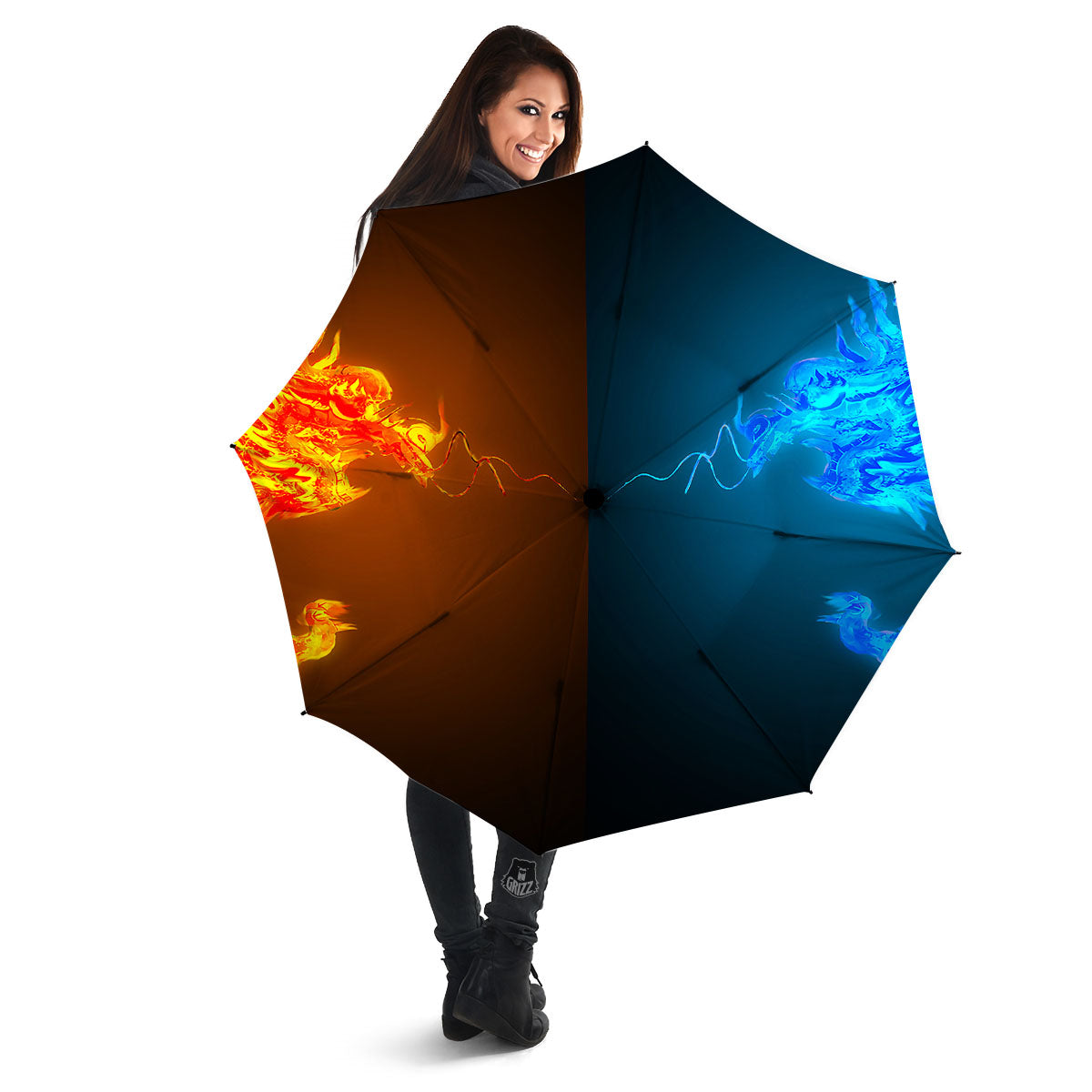 Dragons Ice And Fire Print Umbrella-grizzshop