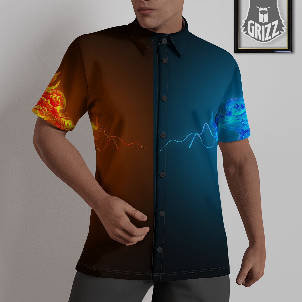 Dragons Ice And Fire Print Untucked Shirts-grizzshop