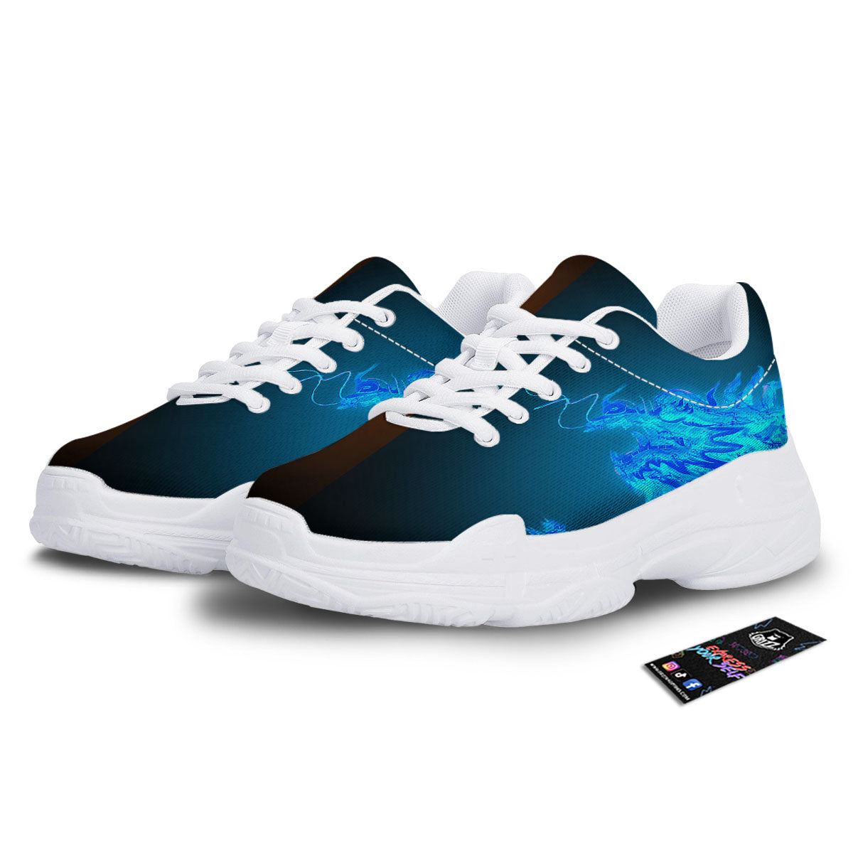Dragons Ice And Fire Print White Chunky Shoes-grizzshop