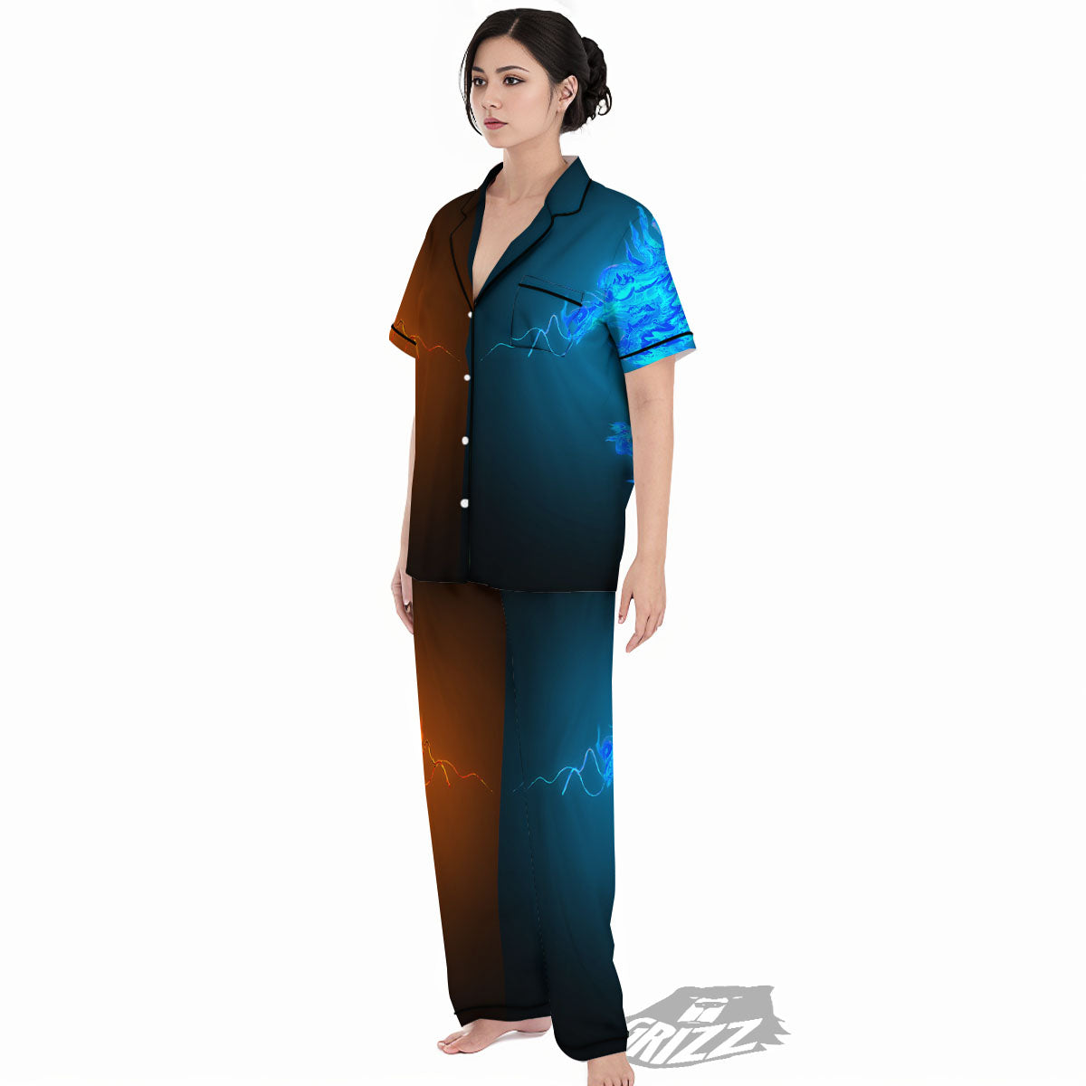 Dragons Ice And Fire Print Women's Pajamas Set-grizzshop