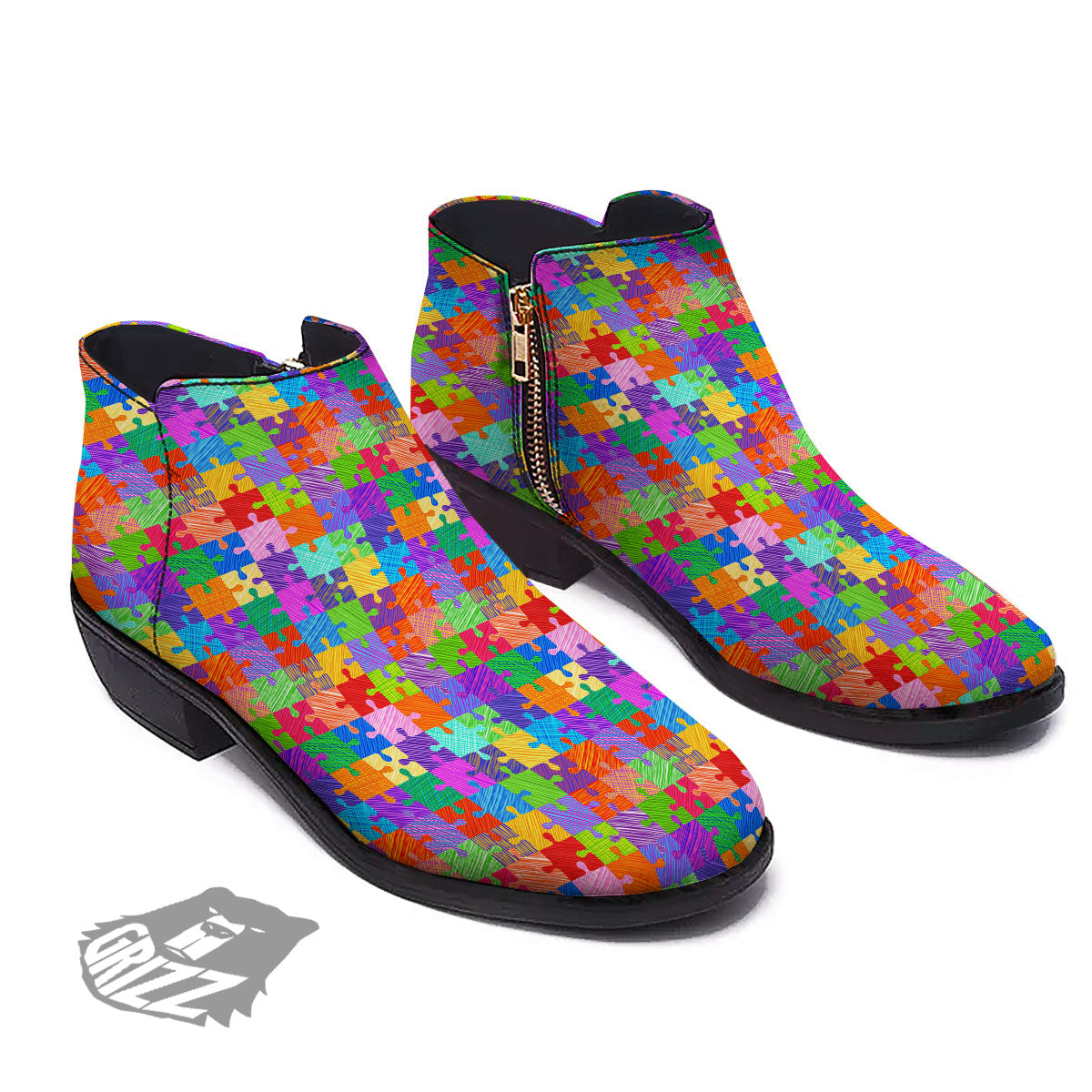 Drawing Autism Awareness Print Ankle Boots-grizzshop