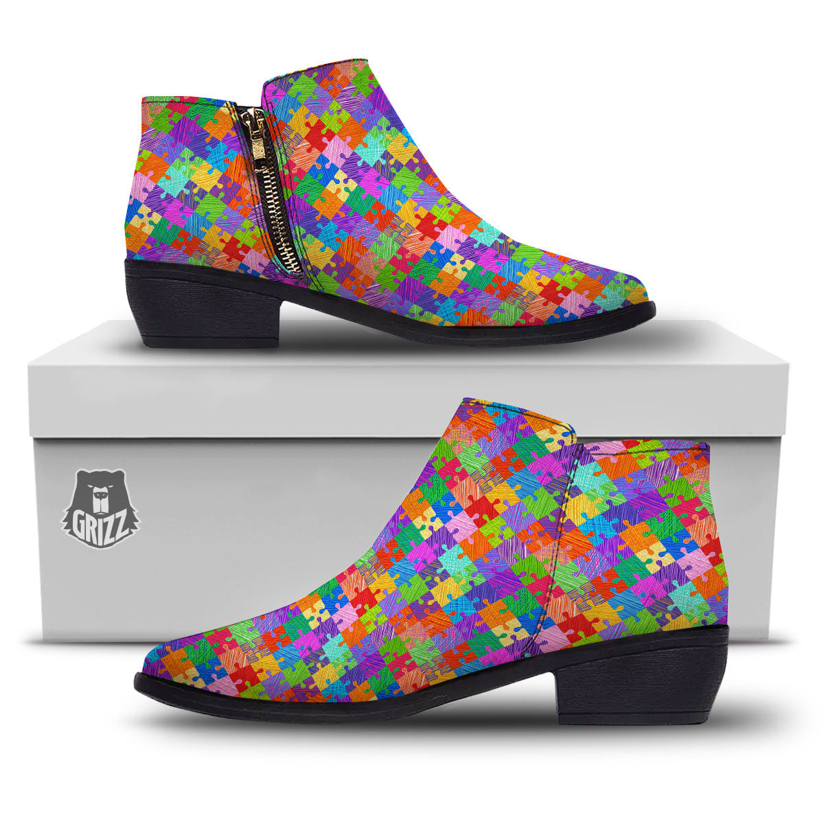 Drawing Autism Awareness Print Ankle Boots-grizzshop
