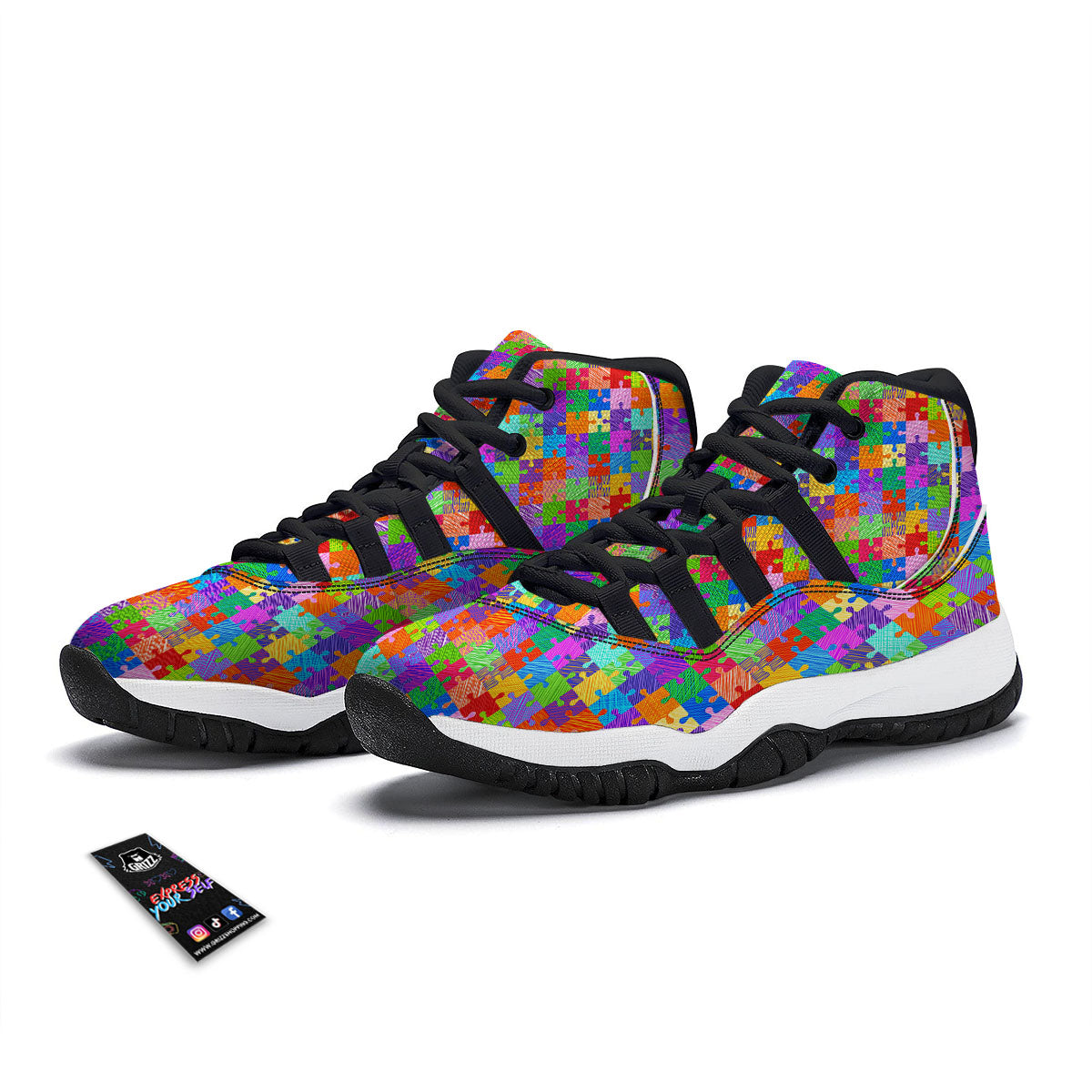 Drawing Autism Awareness Print Black Bball Shoes-grizzshop