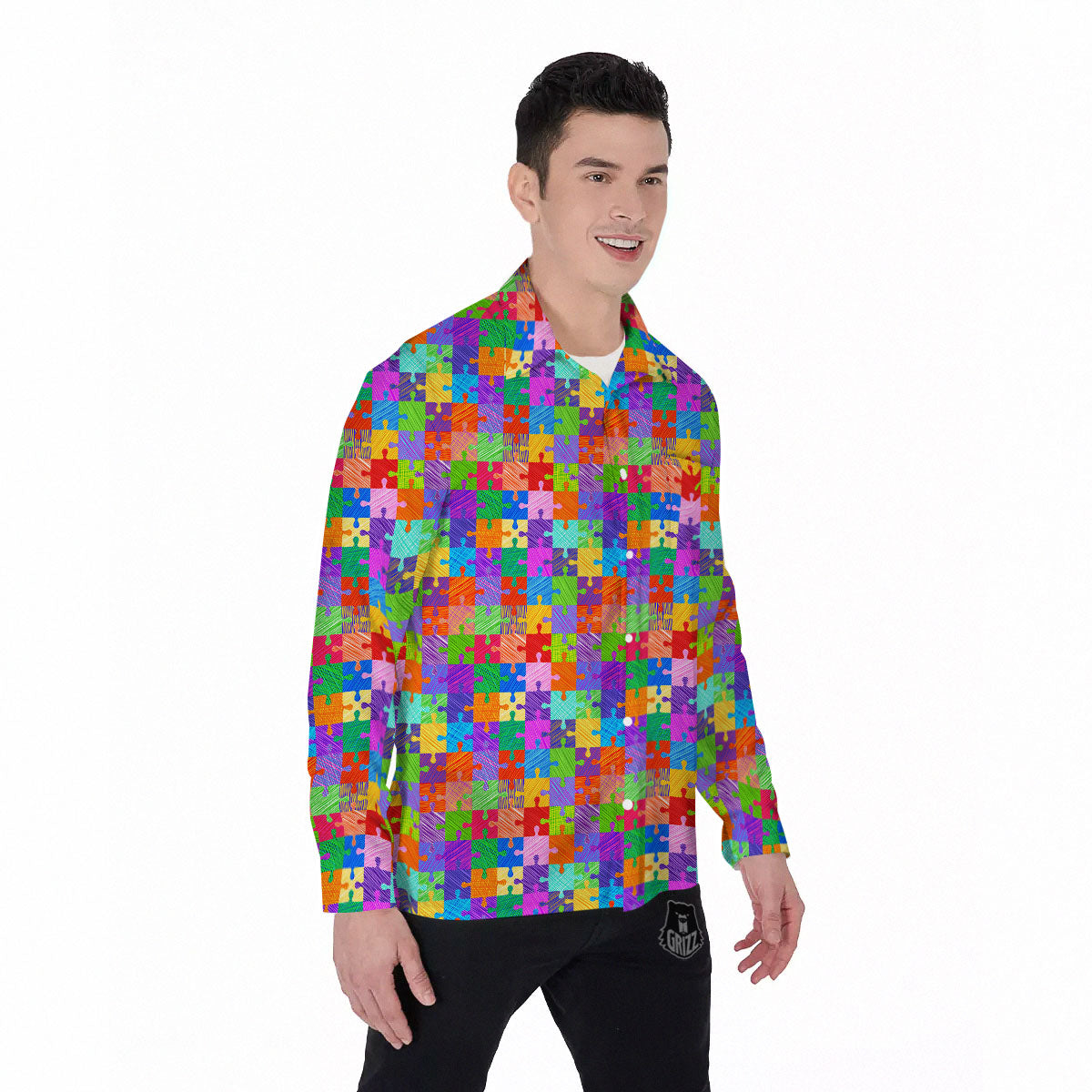 Drawing Autism Awareness Print Men's Long Sleeve Shirts-grizzshop