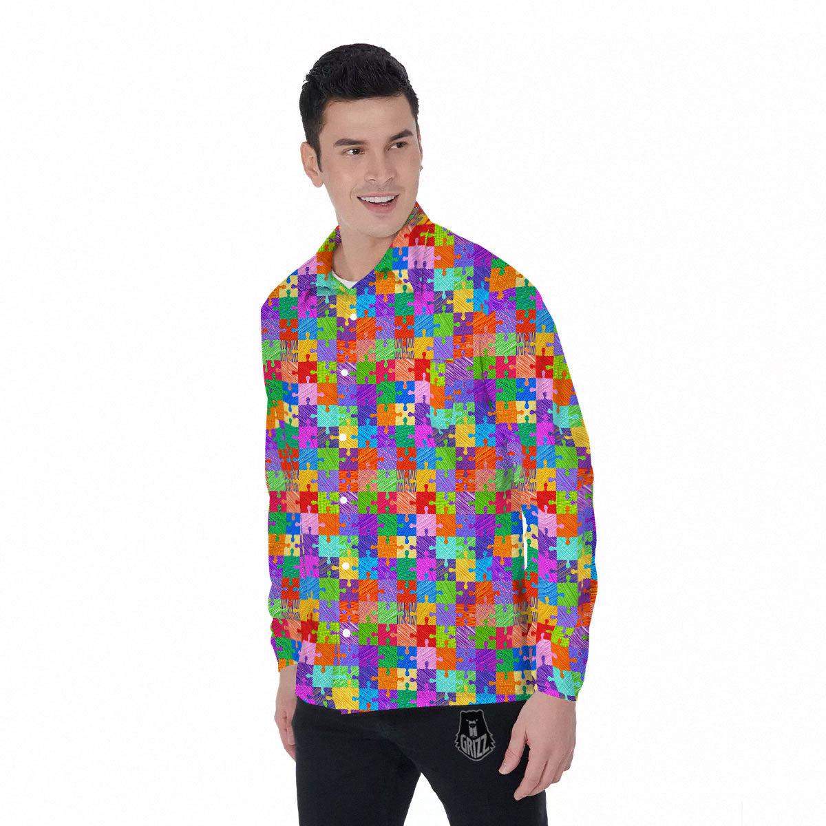Drawing Autism Awareness Print Men's Long Sleeve Shirts-grizzshop