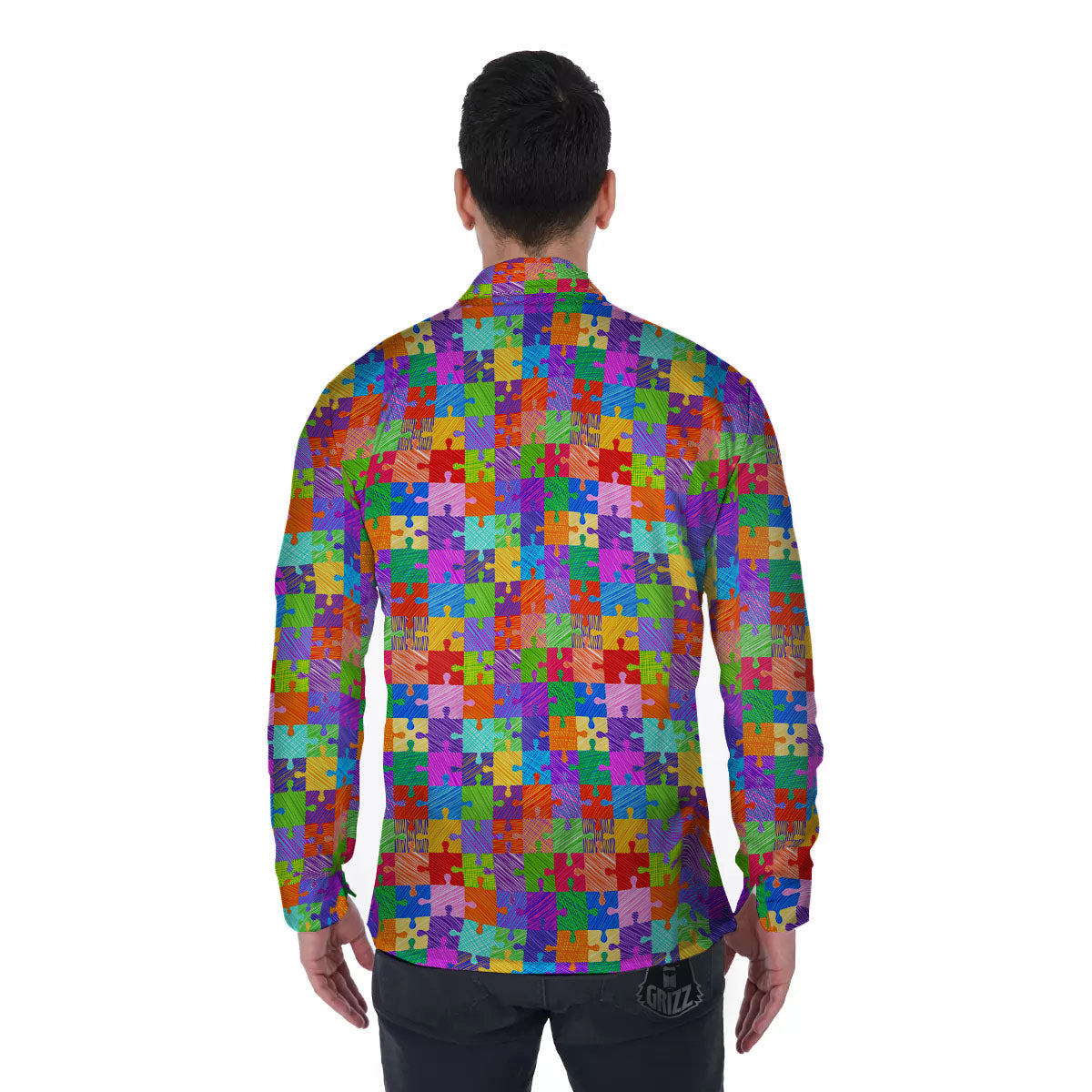 Drawing Autism Awareness Print Men's Long Sleeve Shirts-grizzshop