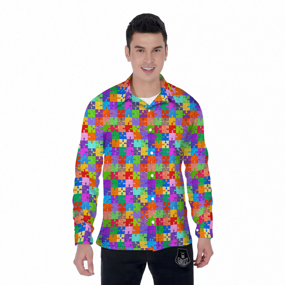Drawing Autism Awareness Print Men's Long Sleeve Shirts-grizzshop