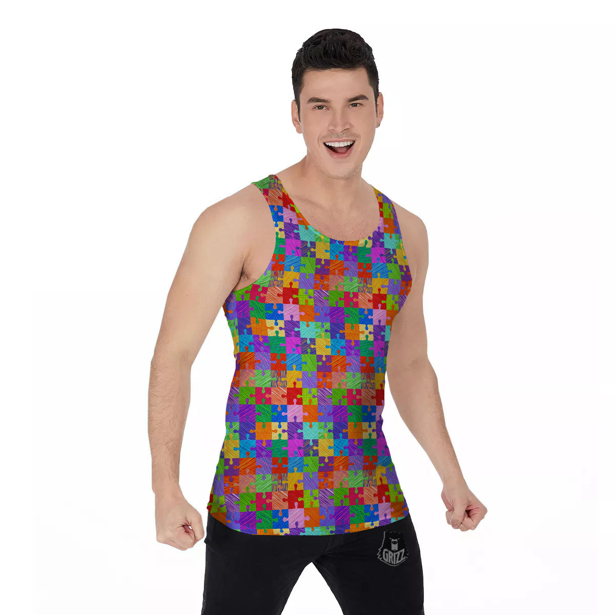 Drawing Autism Awareness Print Men's Tank Top-grizzshop