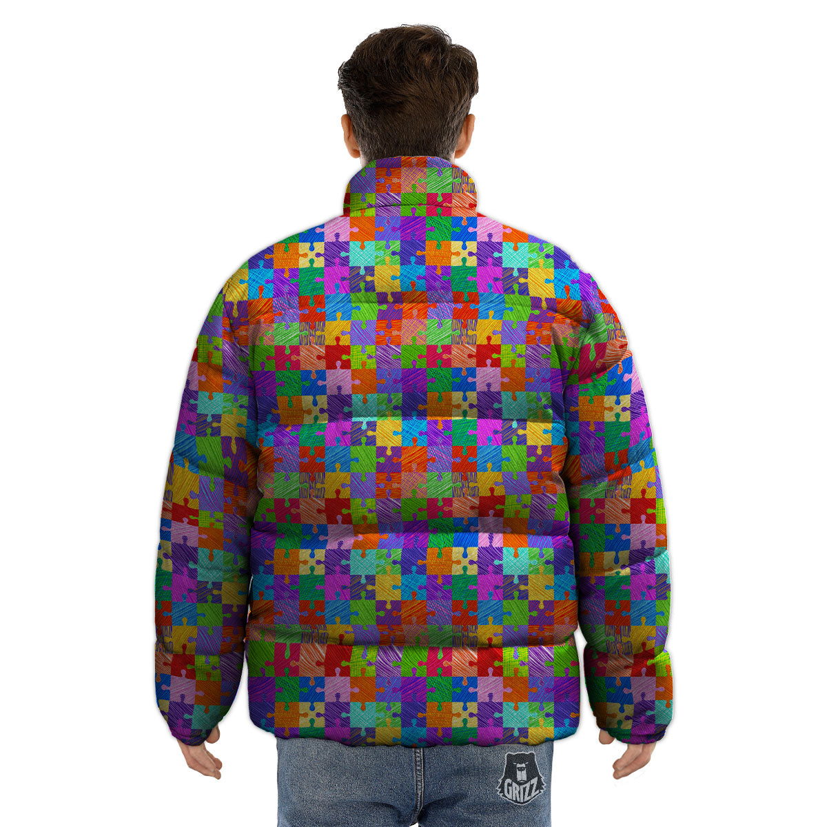 Drawing Autism Awareness Print Puffer Jacket-grizzshop