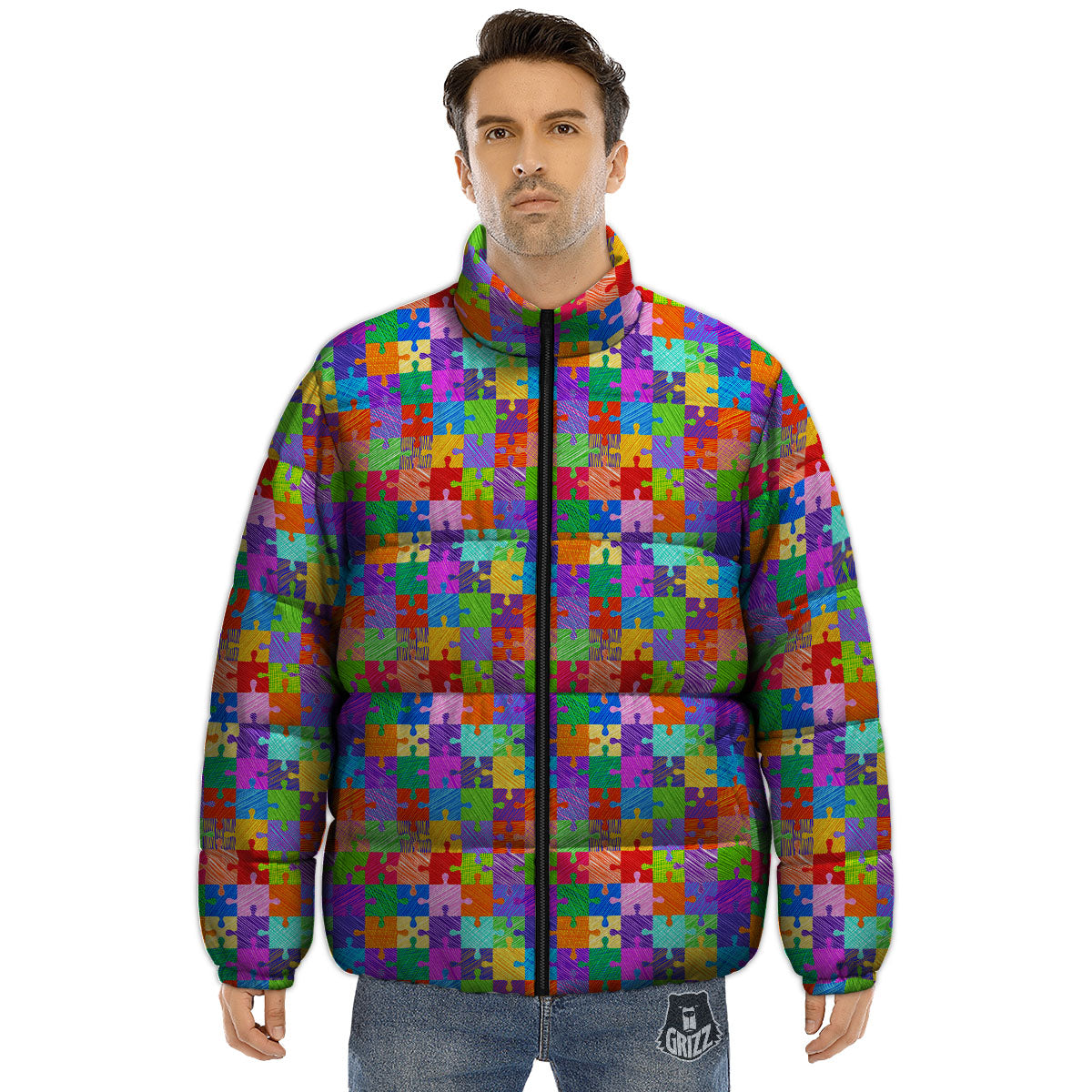 Drawing Autism Awareness Print Puffer Jacket-grizzshop