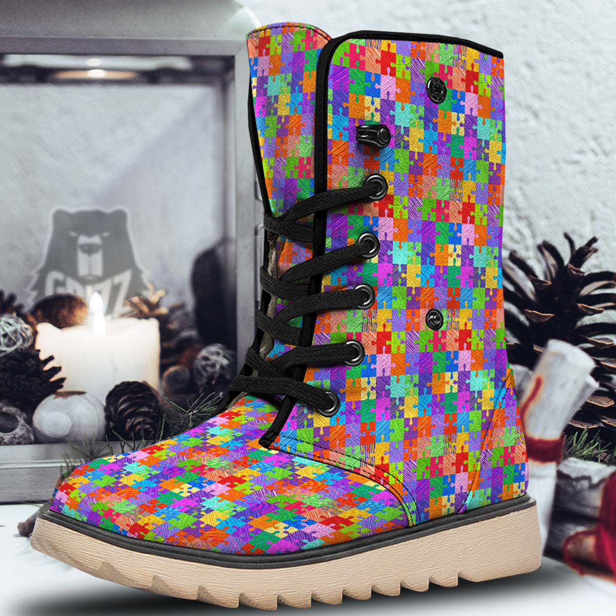 Drawing Autism Awareness Print Snow Boots-grizzshop