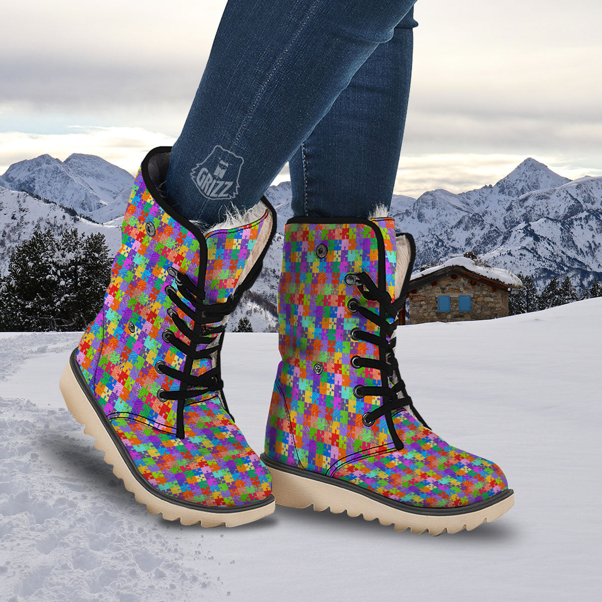 Drawing Autism Awareness Print Snow Boots-grizzshop