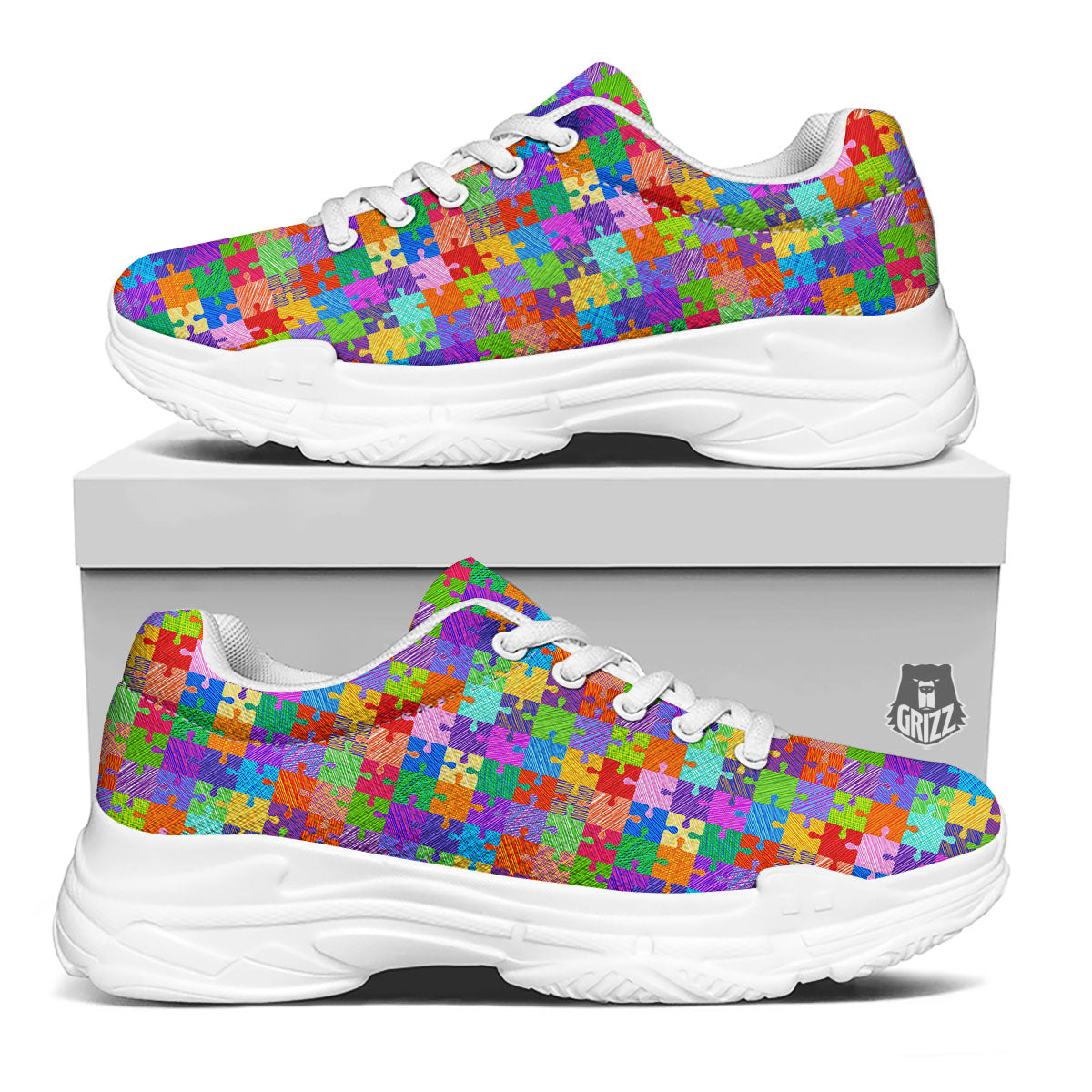 Drawing Autism Awareness Print White Chunky Shoes-grizzshop