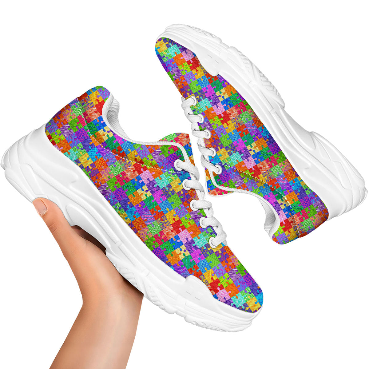 Drawing Autism Awareness Print White Chunky Shoes-grizzshop