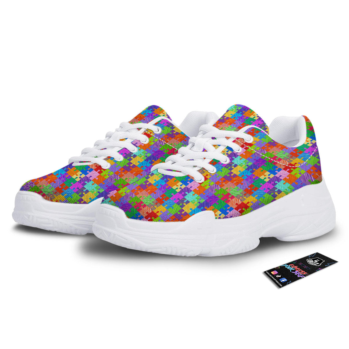 Drawing Autism Awareness Print White Chunky Shoes-grizzshop