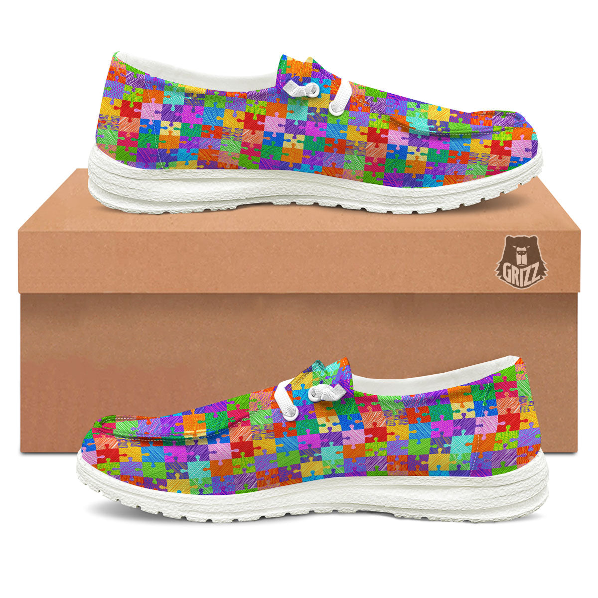 Drawing Autism Awareness Print White Loafers-grizzshop