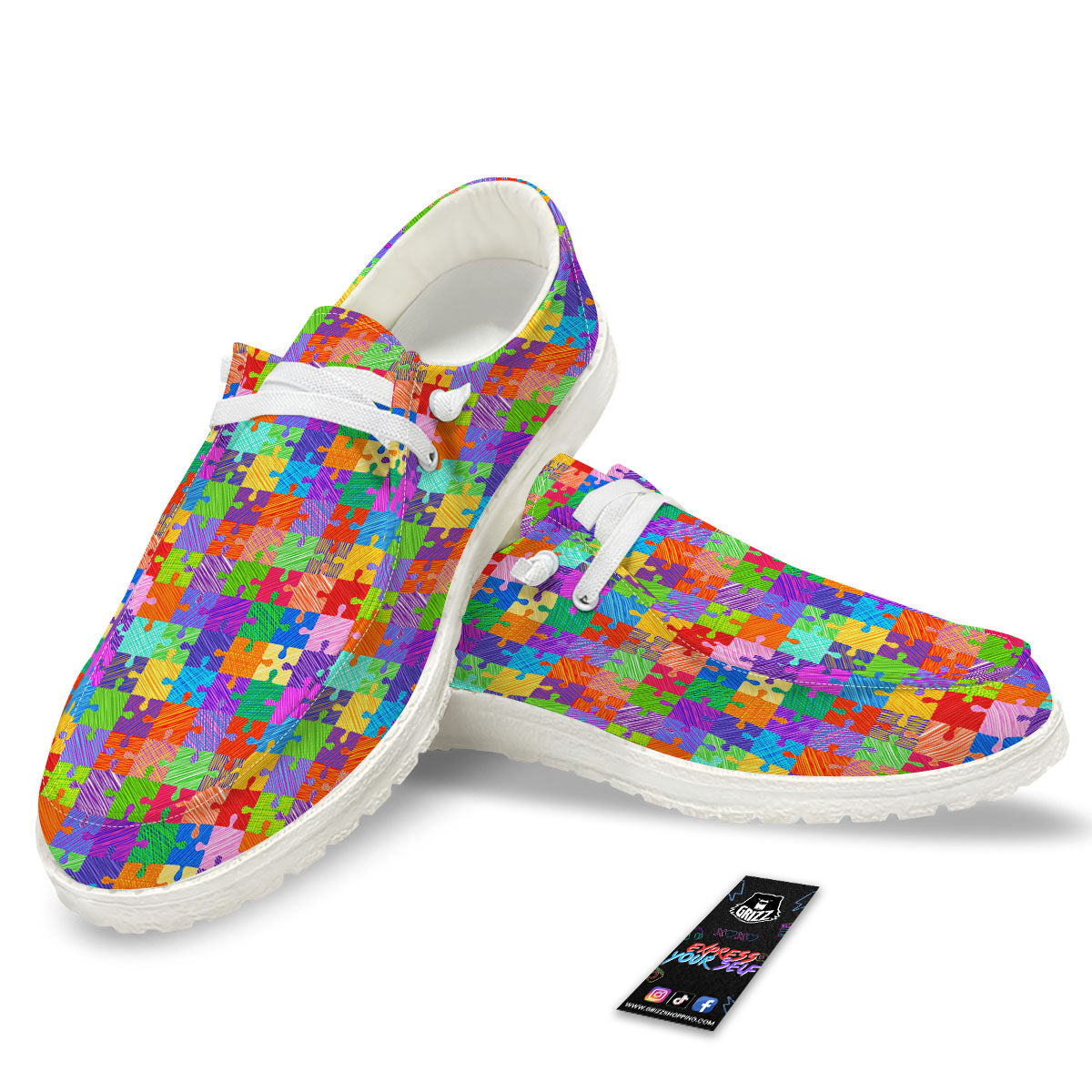Drawing Autism Awareness Print White Loafers-grizzshop