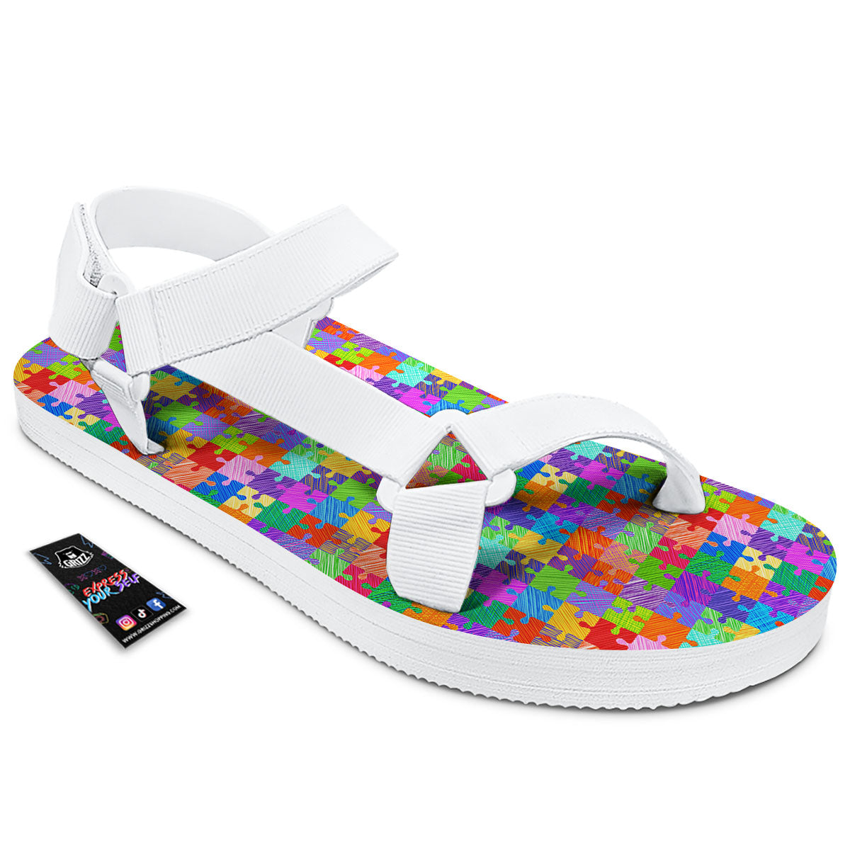 Drawing Autism Awareness Print White Open Toe Sandals-grizzshop