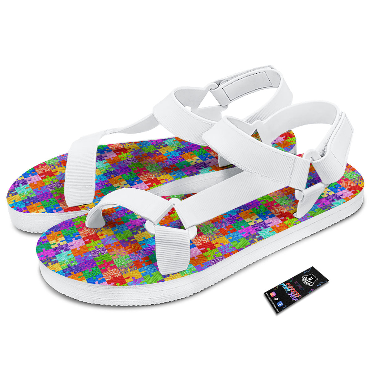 Drawing Autism Awareness Print White Open Toe Sandals-grizzshop