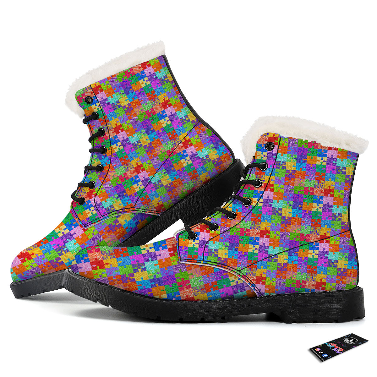 Drawing Autism Awareness Print Winter Boots-grizzshop
