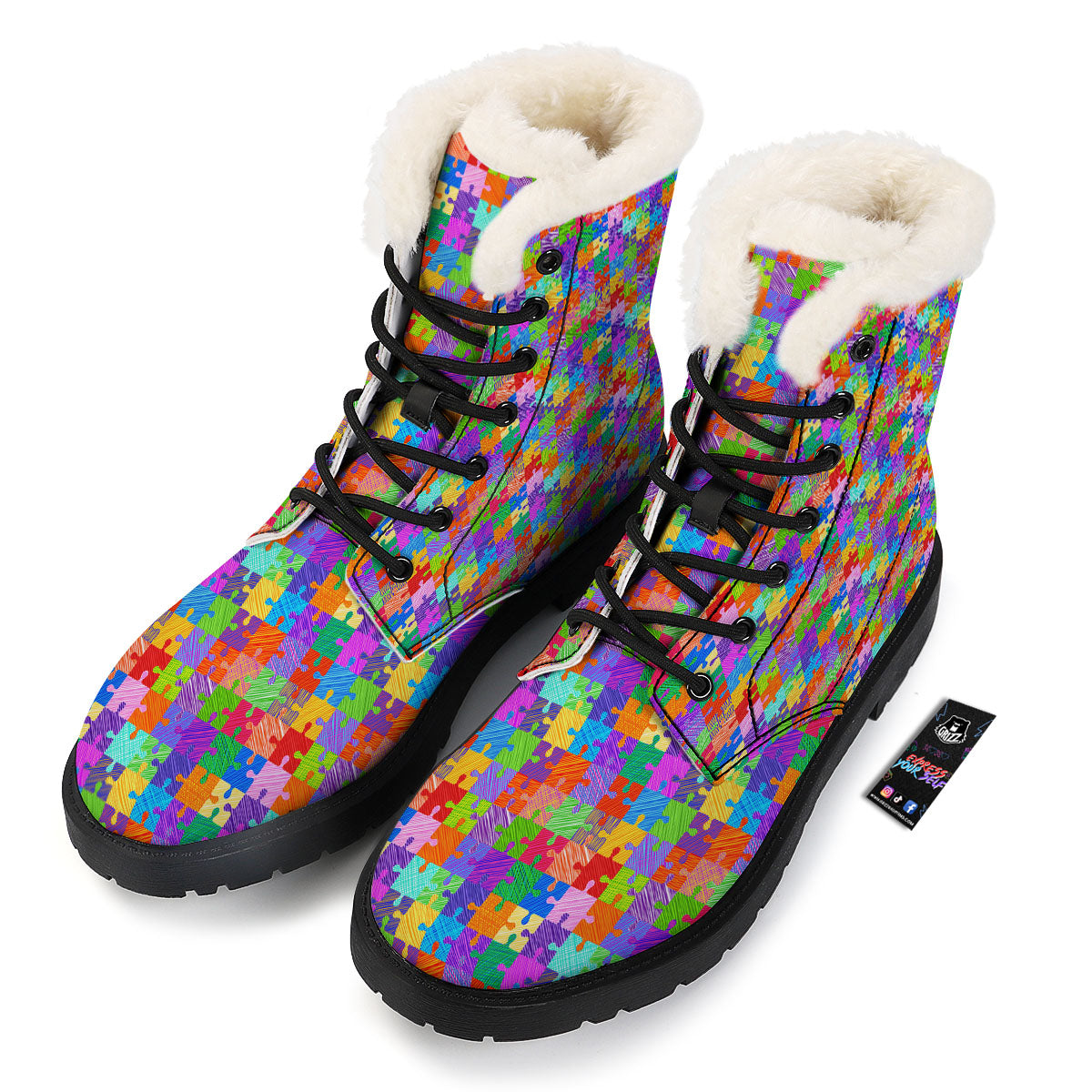 Drawing Autism Awareness Print Winter Boots-grizzshop