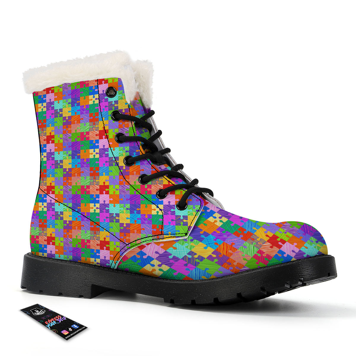 Drawing Autism Awareness Print Winter Boots-grizzshop