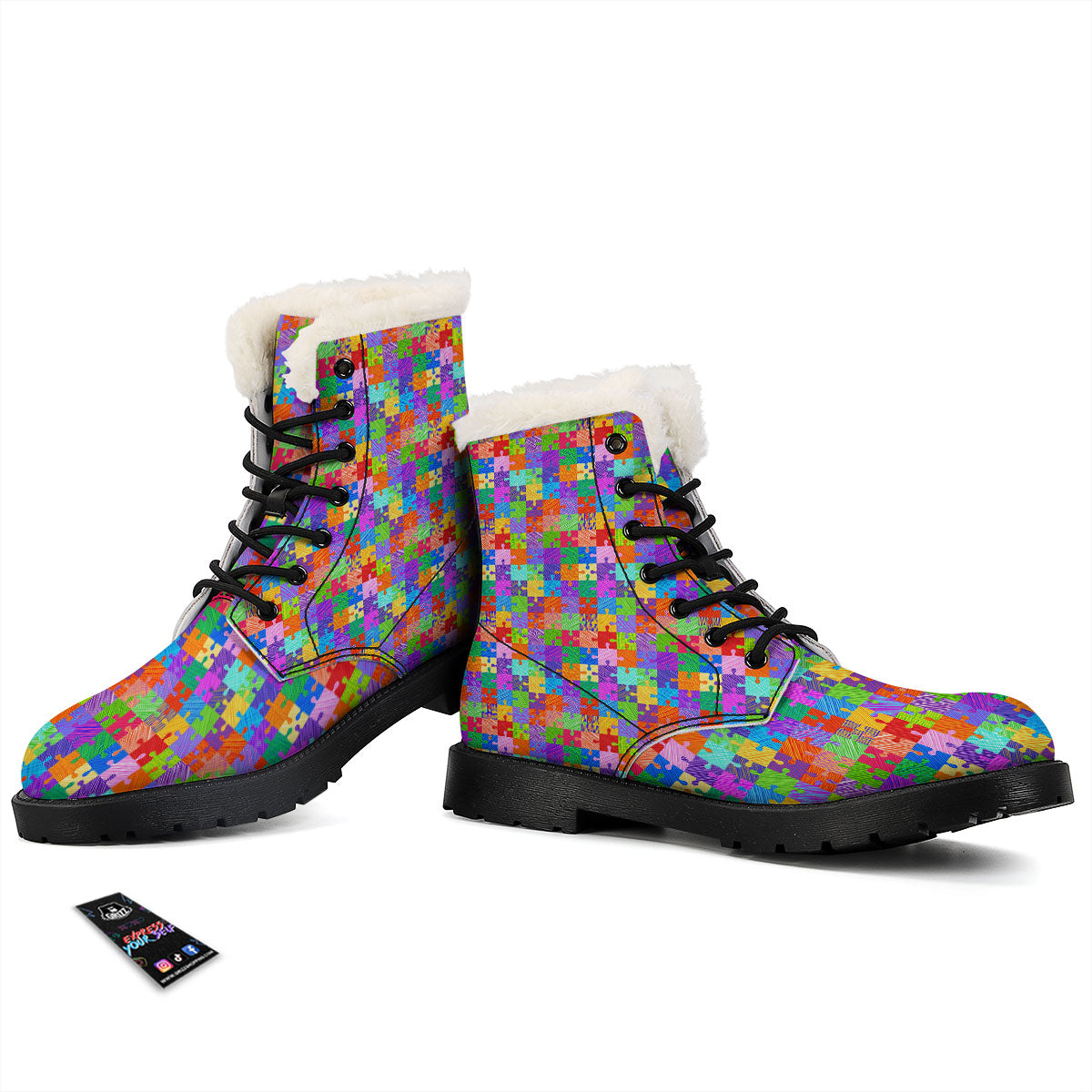 Drawing Autism Awareness Print Winter Boots-grizzshop