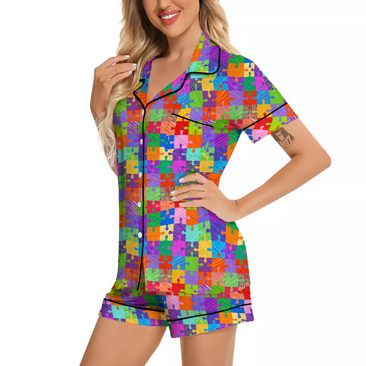 Drawing Autism Awareness Print Women Silk Pajamas-grizzshop