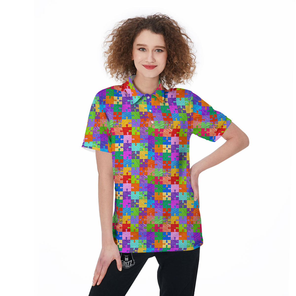 Drawing Autism Awareness Print Women's Golf Shirts-grizzshop