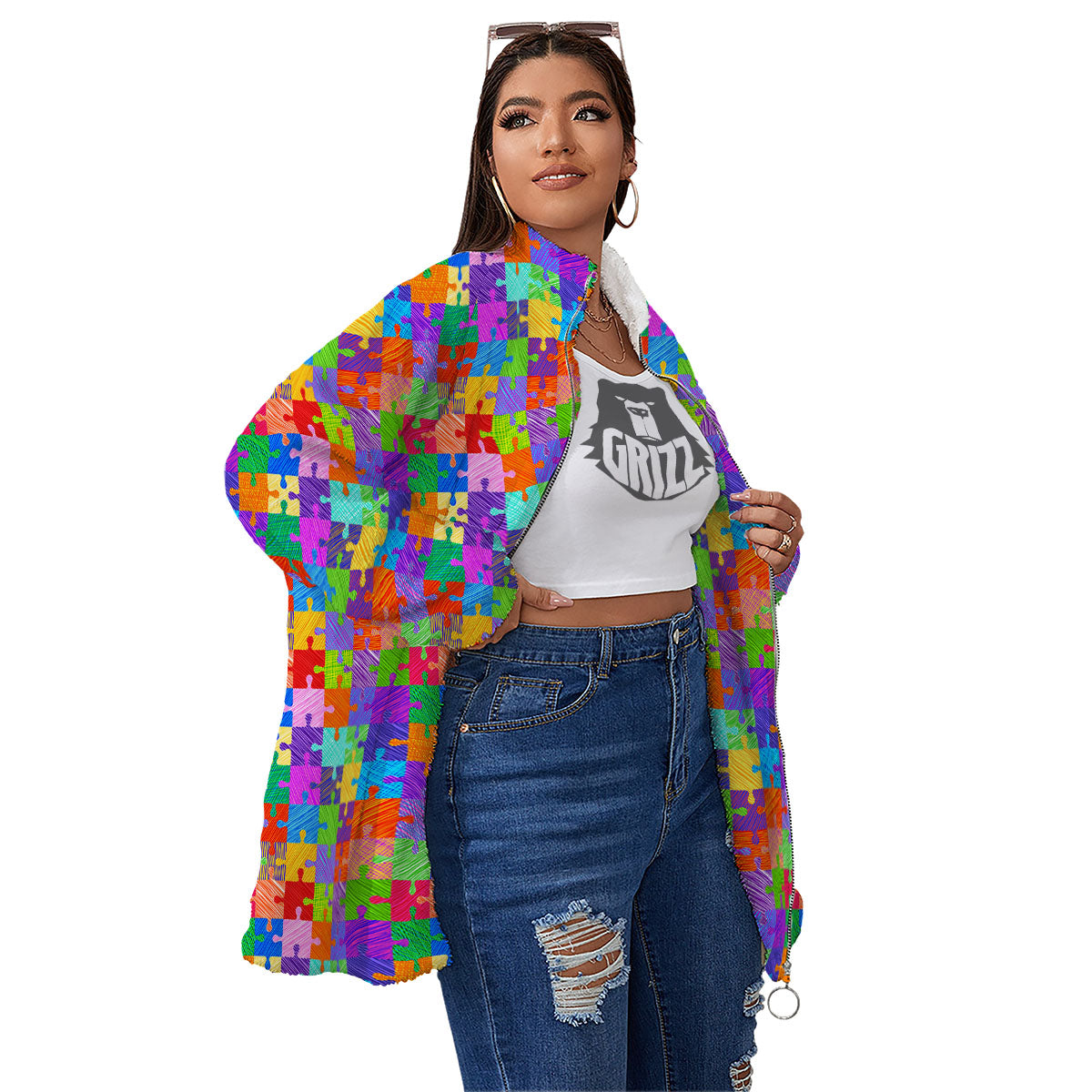 Drawing Autism Awareness Print Women's Sherpa Jacket-grizzshop