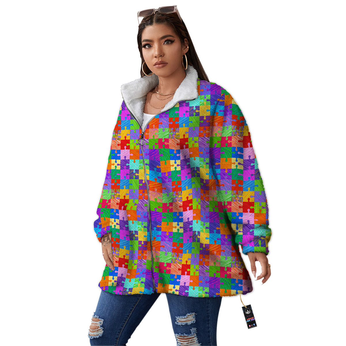 Drawing Autism Awareness Print Women's Sherpa Jacket-grizzshop