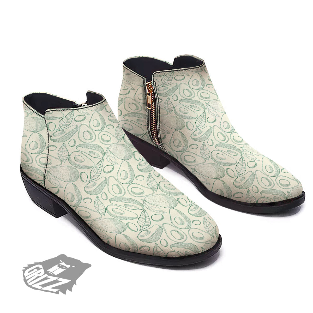 Drawing Avocado Cut In Half Print Ankle Boots-grizzshop