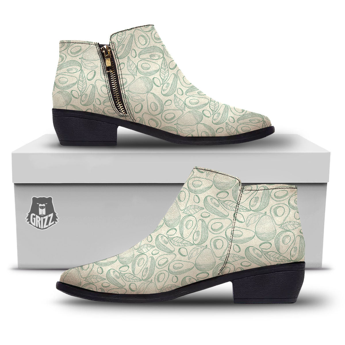 Drawing Avocado Cut In Half Print Ankle Boots-grizzshop