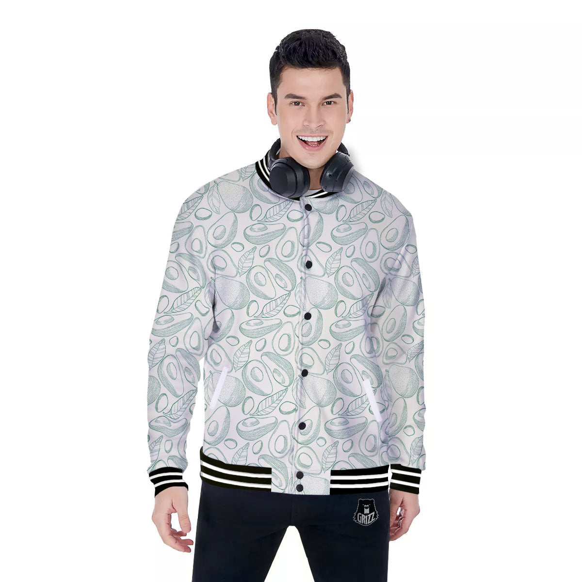 Drawing Avocado Cut In Half Print Baseball Jacket-grizzshop
