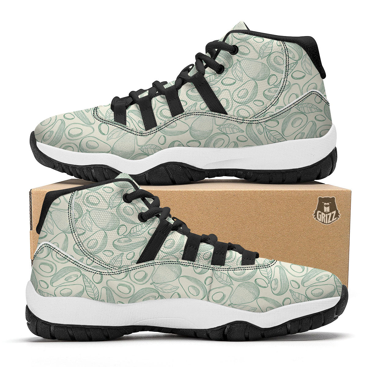 Drawing Avocado Cut In Half Print Black Bball Shoes-grizzshop