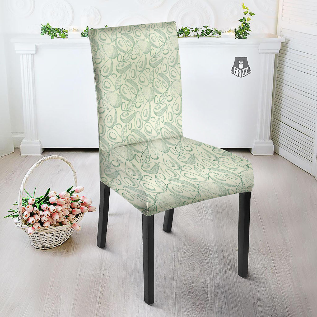 Drawing Avocado Cut In Half Print Dining Chair Slipcover-grizzshop