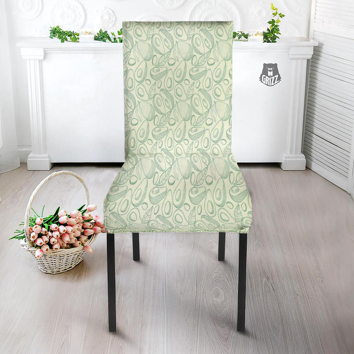 Drawing Avocado Cut In Half Print Dining Chair Slipcover-grizzshop