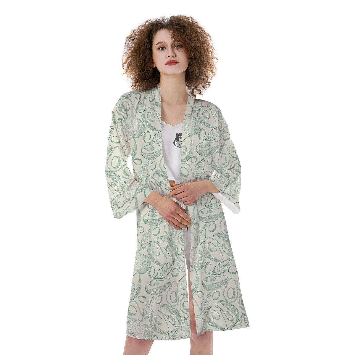Drawing Avocado Cut In Half Print Kimono-grizzshop
