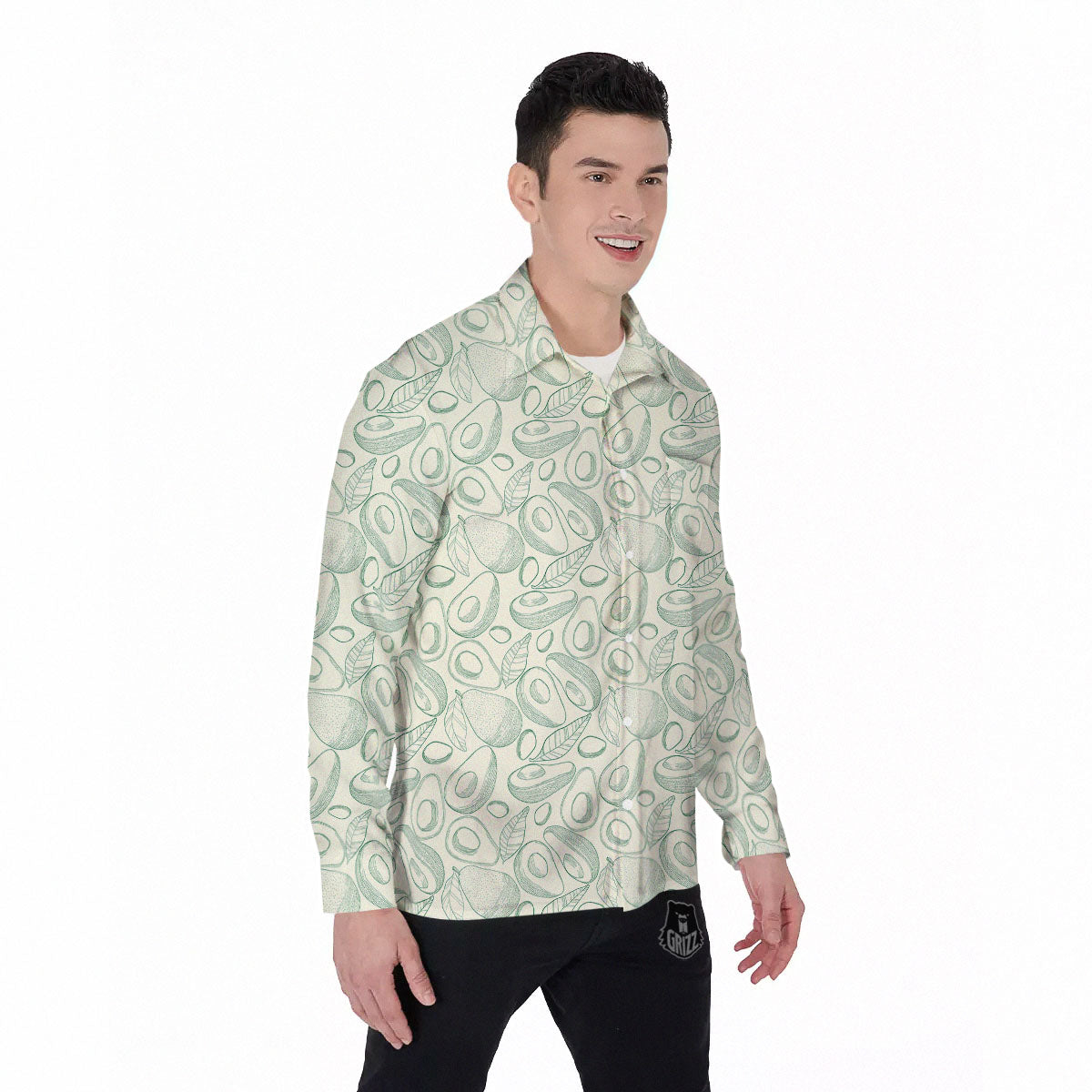Drawing Avocado Cut In Half Print Men's Long Sleeve Shirts-grizzshop