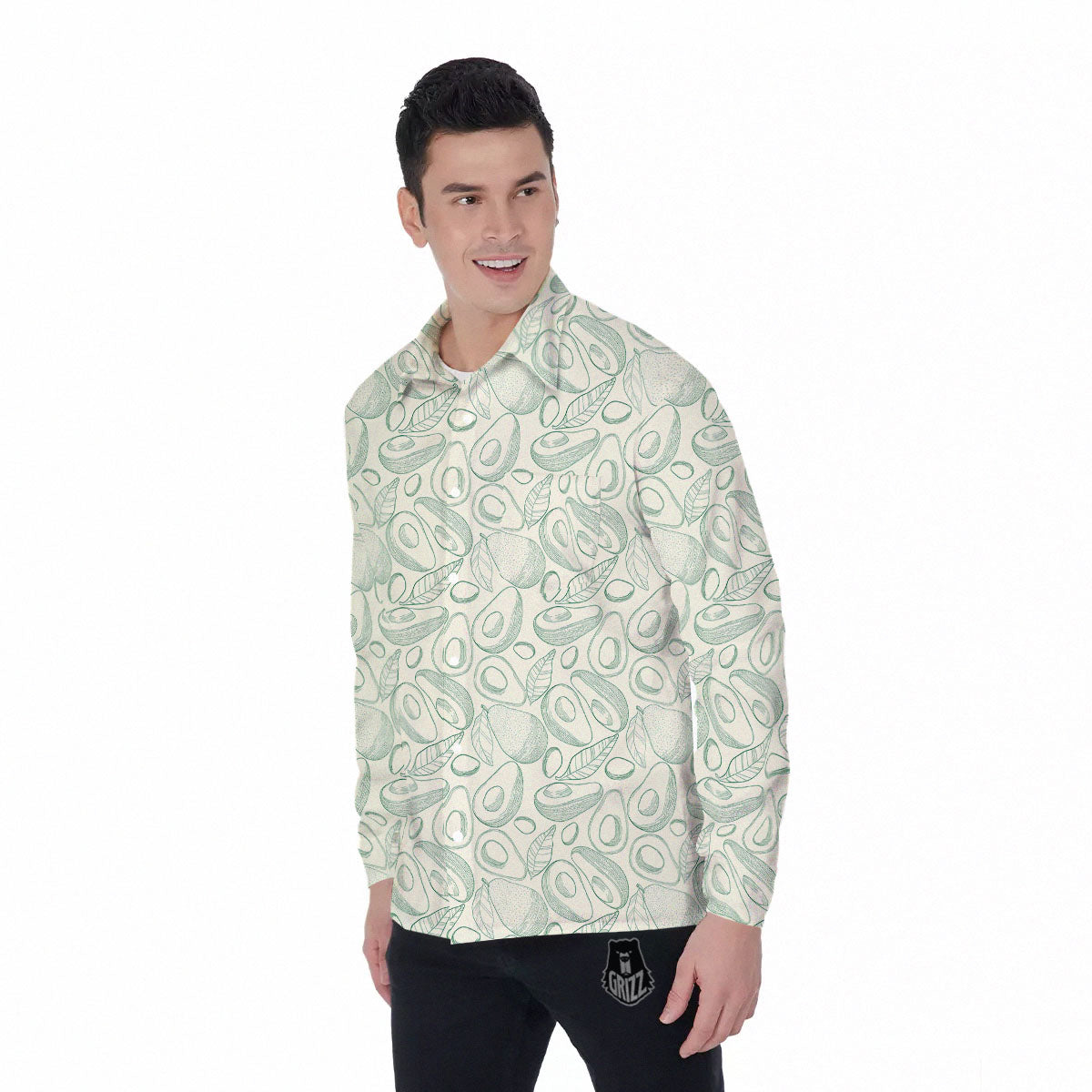 Drawing Avocado Cut In Half Print Men's Long Sleeve Shirts-grizzshop